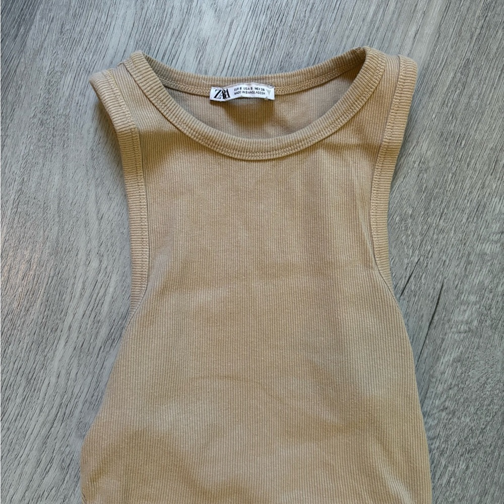Zara Tan Ribbed Tank Top